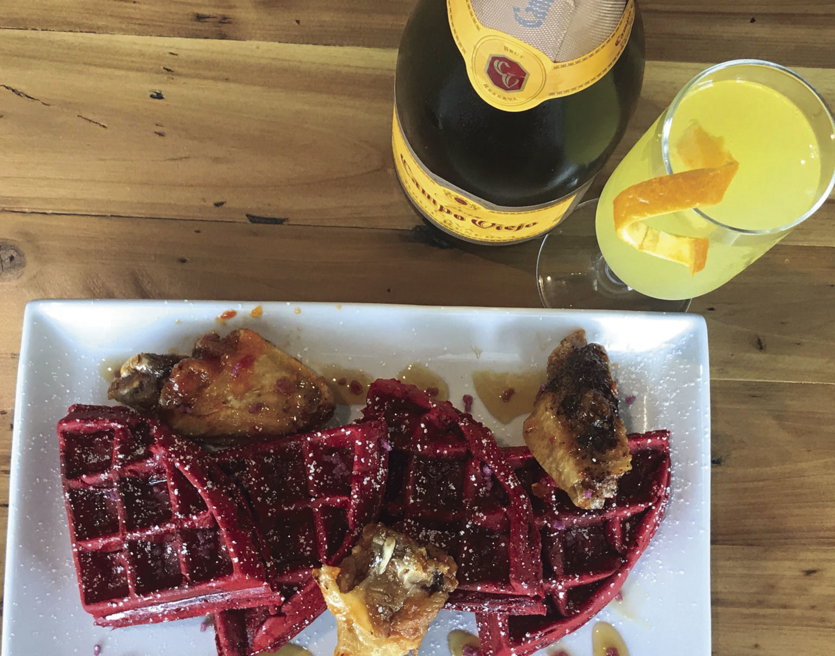 BTK red velvet chicken and waffles